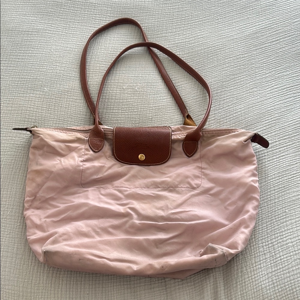 Longchamp Pink and Brown Le Pliage Tote